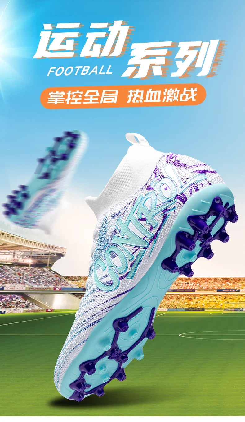 Unisex High-Top Soccer Cleats Non-Slip Football Boots Breathable Training Outdoor Grass Sneakers Men Women Professional Match