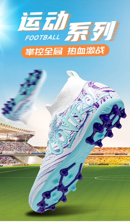Unisex High-Top Soccer Cleats Non-Slip Football Boots Breathable Training Outdoor Grass Sneakers Men Women Professional Match