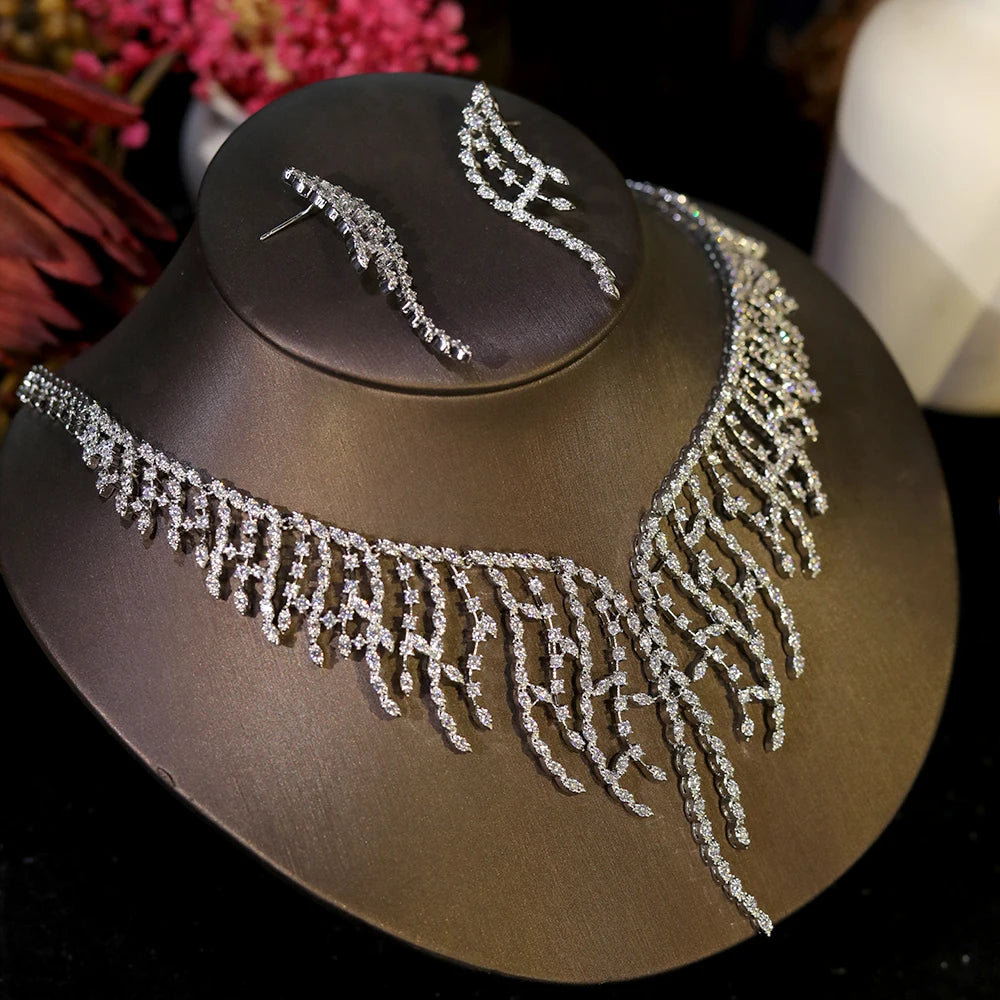 Elegant African Bridal Jewelry Set Cubic Zirconia Party Accessories 2pcs Necklace Set for Women X0546