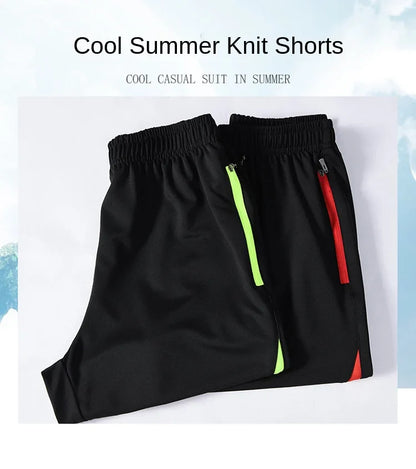 Hot Men's Casual Fashion Knitted Ice Silk Sports Shorts Loose Size Fashion Trendy Air Conditioned Pants