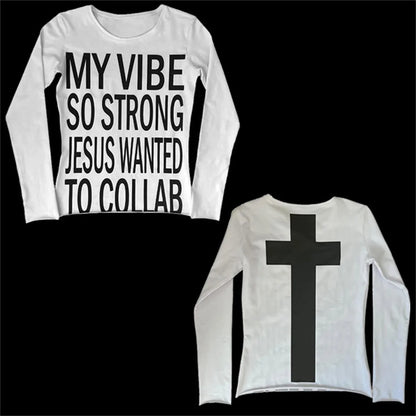 Women's Vintage Harajuku Gothic Hip Hop Emo Girl Casual Long Sleeve Tee Sexy Slim Chic Print Crop Top Grunge Punk Y2K Streetwear