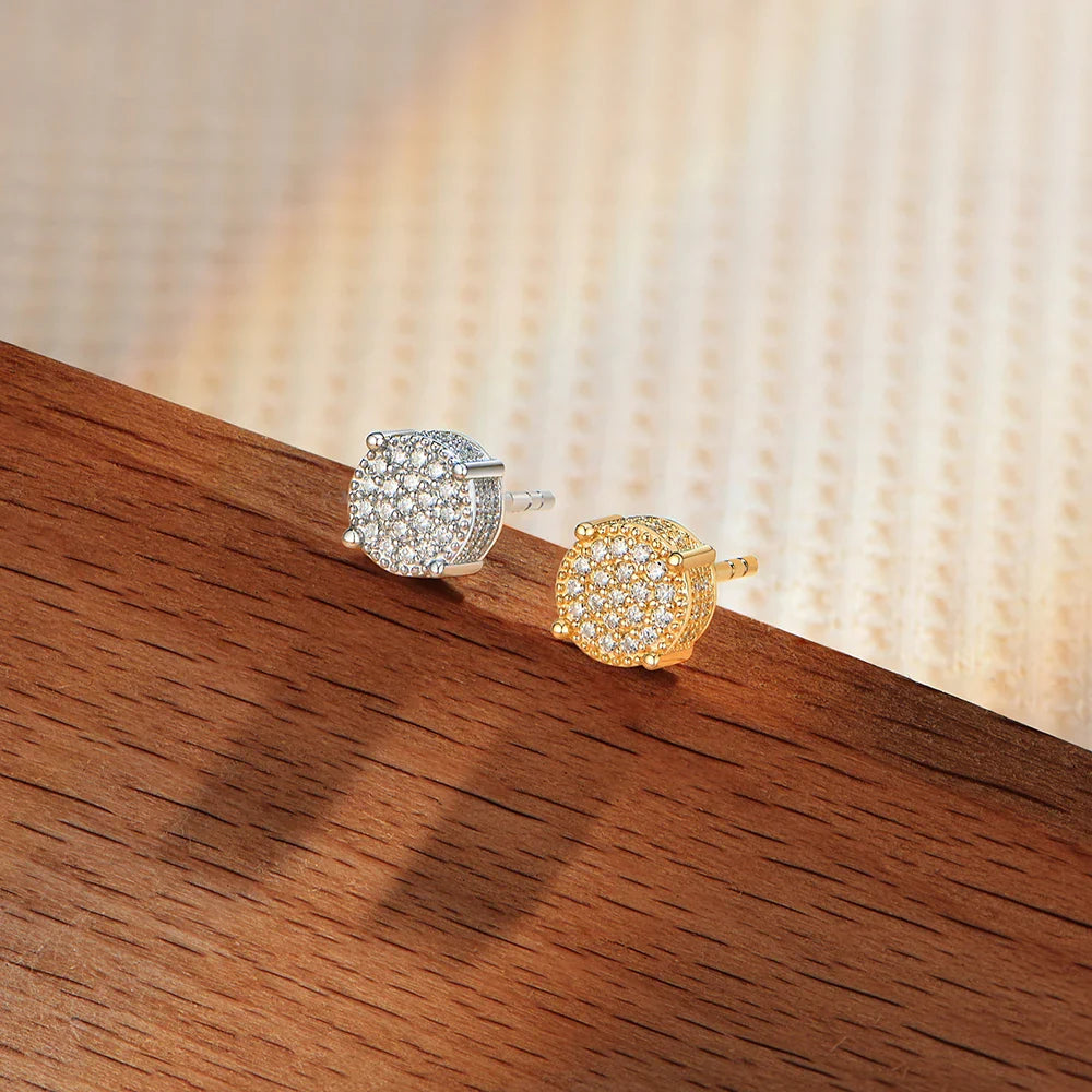 D VVS1 Round Full Moissanite Earrings for Women Men 925 Sterling Silver 18k Gold Shiny Hiphop Studs Party Gift Jewelry