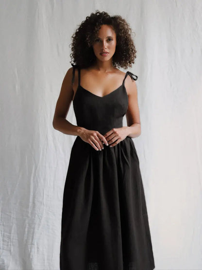 Spring Summer Beach Style Women Dress Vintage Loose A-line Sling Dress Sexy Hot Girl 100% Cotton V-neck Dress