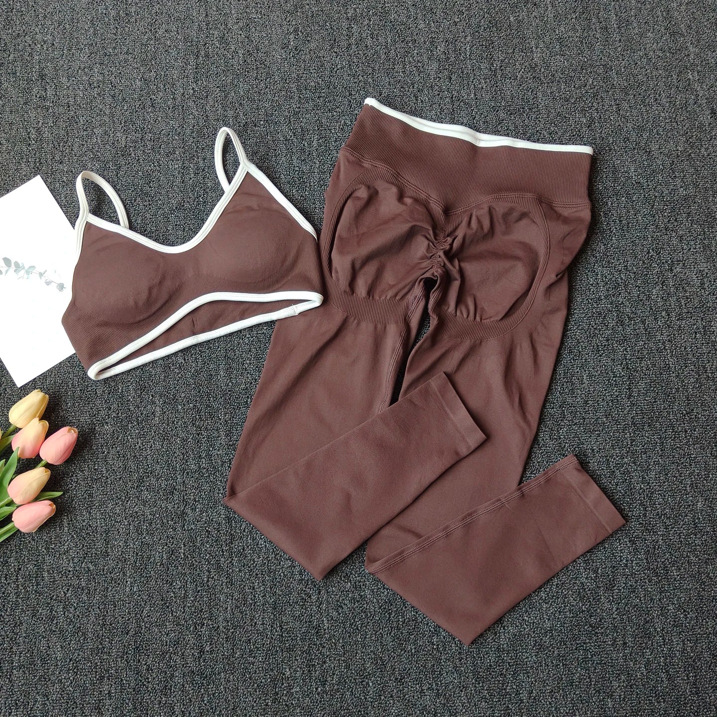 Women 2pcs Sport Sets Gym Push Up Yoga Pants Hollow Back Fitness Bras Workout High Waist Leggings Seamless Tights  Gym Set Suit