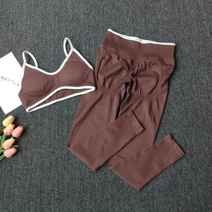 Women 2pcs Sport Sets Gym Push Up Yoga Pants Hollow Back Fitness Bras Workout High Waist Leggings Seamless Tights  Gym Set Suit