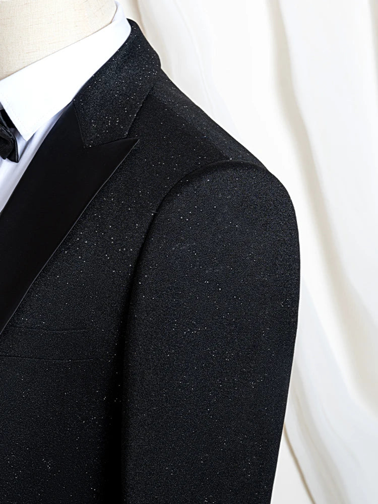 Ternos masculinos de luxo de alta qualidade 3 peças com detalhes de strass Vestido de Noiva Brilhante terno de diamante flash smoking terno de jantar