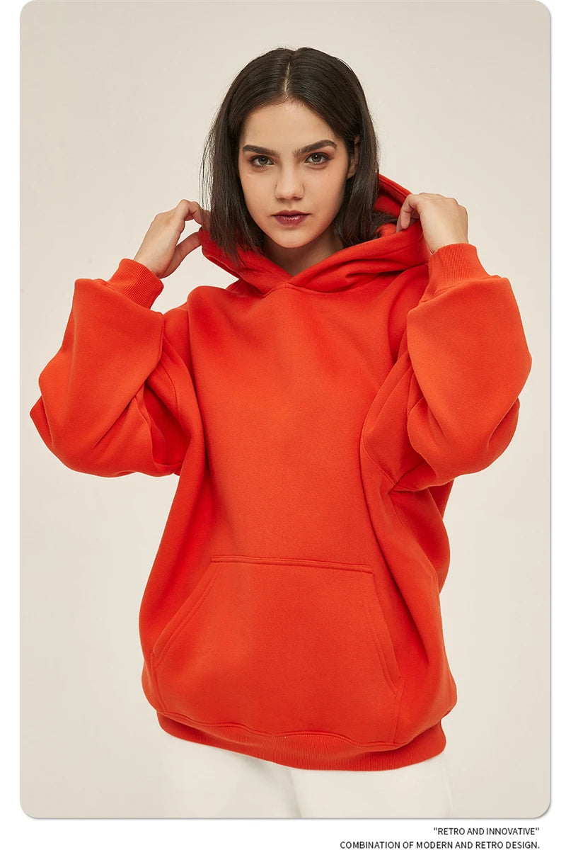 Thick 350gsm Fleece Hooded Hoodies For Men Unisex Winter Oversized Loose Basic Solid Sweatshirts Pullovers Coats HY0631