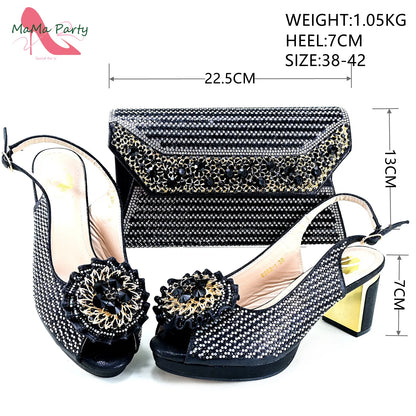 Italian Women Shoes Matching Bag Set in Green Color 7 CM Comfortable Heels with Plaform Elegant Peep Toe Sandals