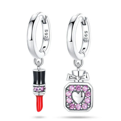 Earrings For Womens 925 Silver Color Pink Rainbow Horse Bear Bee Double Hoop Earrings Fine Engagement Anniversary Jewelry Gifts