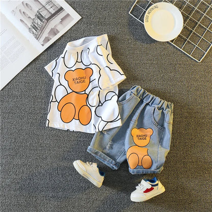 New Summer Baby Boys Clothing Set Cartoon Bear Short Sleeve T-Shirt Shorts 2Pcs Suit For 1-5 Years Kids Children Fashion Outfit