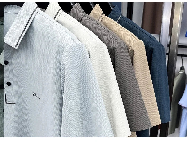 Light luxury brand letter emboss short sleeve T-shirt summer popular men polo shirt comfort silky breathable business casual top