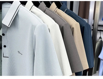 Light luxury brand letter emboss short sleeve T-shirt summer popular men polo shirt comfort silky breathable business casual top