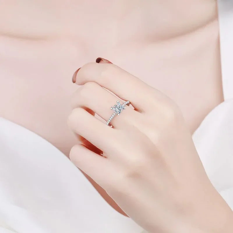 1ct 2ct Princess Moissanite Engagement Ring for Women D VVS1 Diamond Proposal Bridal Rings Sterling Silver Wedding Band