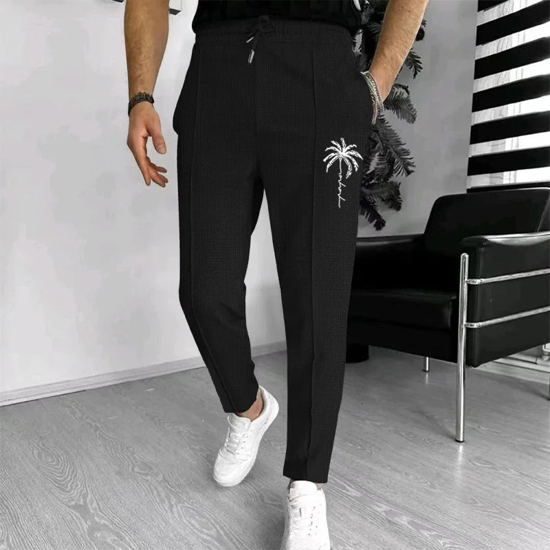 Mens Stylish Waffle Pants - Casual Sports Slim Fit with Adjustable Drawstring Secure Pockets for All Seasons - Perfect Outdoor