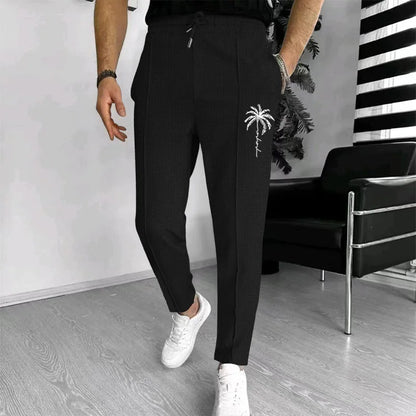 Mens Stylish Waffle Pants - Casual Sports Slim Fit with Adjustable Drawstring Secure Pockets for All Seasons - Perfect Outdoor
