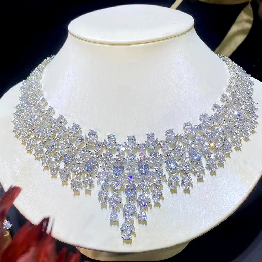 Luxury Floral Design Wedding Dubai Bridal Jewelry 2 PCS Set Shiny Cubic Zirconia CZ Necklace Pendant Earrings X0202