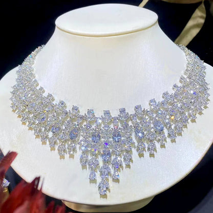 Luxury Floral Design Wedding Dubai Bridal Jewelry 2 PCS Set Shiny Cubic Zirconia CZ Necklace Pendant Earrings X0202