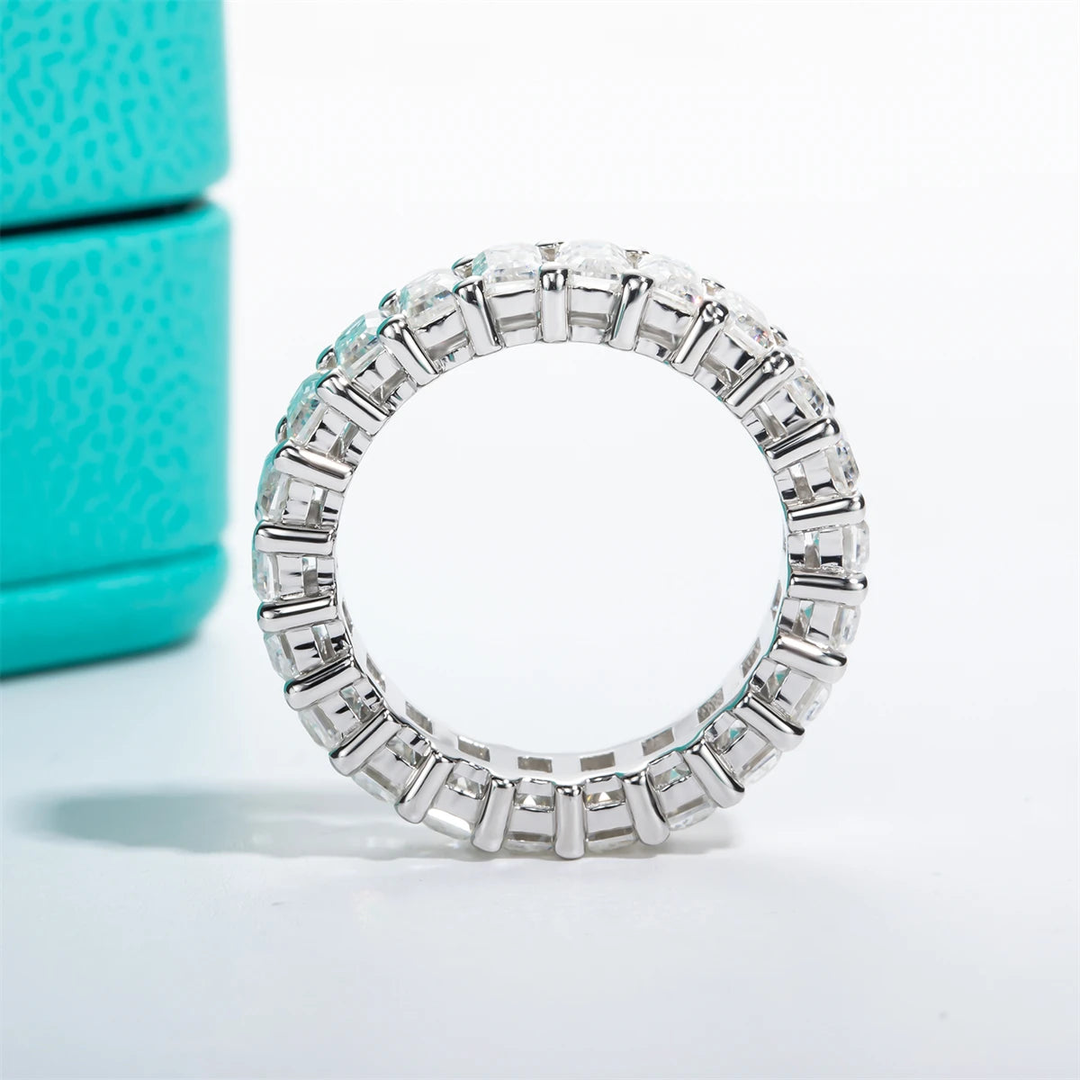 3*5mm 8.1cttw Emerald Moissanite Eternity Ring 925 Sterling Silver D Color Created Diamond Wedding Band Ring For Women