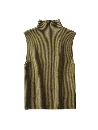 Women Fashion Fitted Basic Ribbed Knit Tank Tops Vintage High Neck Sleeveless Female Camis Chic Vest Top Mujer