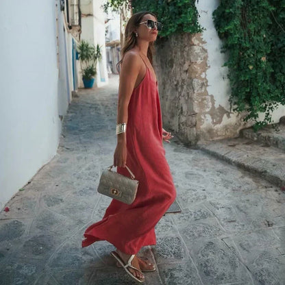 Red Slip Maxi Dress Women Sexy Backless Long Dresses for Woman Summer Beach Female Dress Draped Party Dresses Women