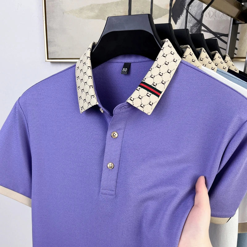 Fashion brand letter jacquard short sleeve high-end men's polo shirt comfortable and breathable summer new casual lapel T-shirt