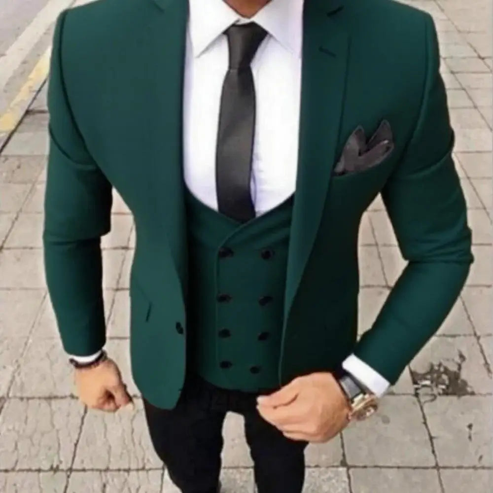 Men's Fashion Brown Slim Fit 3-Piece Suit Set with Blazer Vest Pants - Casual Wedding Prom Business Groom Tuxedo Clothing
