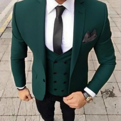 Men's Fashion Brown Slim Fit 3-Piece Suit Set with Blazer Vest Pants - Casual Wedding Prom Business Groom Tuxedo Clothing