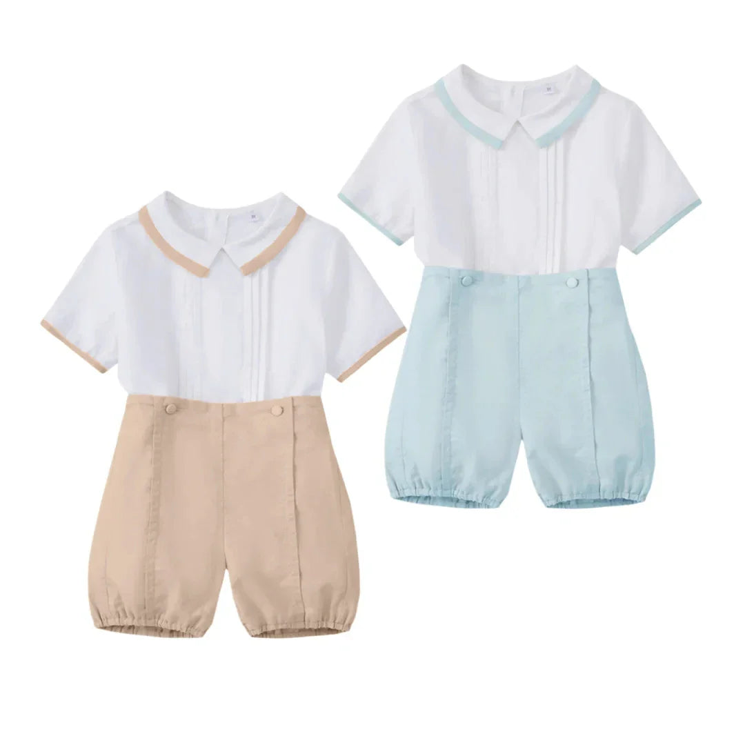 Gentleman Boys Summer Solid 2 Pieces Sets 9 12 18 24 36 Months Toddler Birthday Wedding Outfit Soft Cotton Infant Clothes