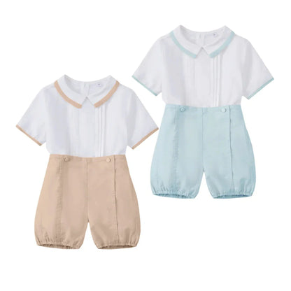 Gentleman Boys Summer Solid 2 Pieces Sets 9 12 18 24 36 Months Toddler Birthday Wedding Outfit Soft Cotton Infant Clothes