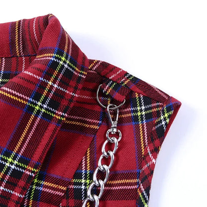 Women T-shirt Plaid Punk Streetwear Zipper Chain Plaid Female Goth Retro Hi Hop Camis Top Gothic Chic Sexy Crop Tops