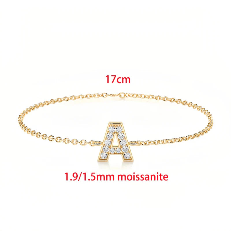 Trendy A Moissanite Bracelets for Women Letter Charm Adjustable Chain 100% 925 Sterling Silver Wedding Fine Jewelry Gifts