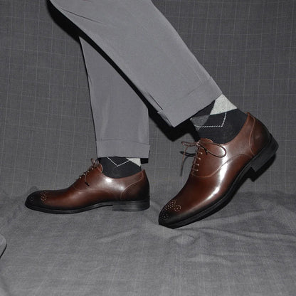 Italian Classy Men's Oxford Dress Shoes Genuine Cow Leather Lace-up Brogue Brown Black Business Office Wedding Formal Shoes Man