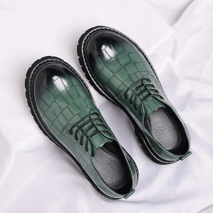 Business Formal Big Head Leather Shoes Men Spring Autumn Fashion Platform Shoes Male Lace Designer Stone Pattern Dress Shoes Man