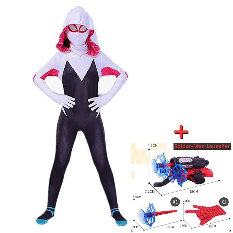 High Quality Kids Superhero Costume Spider Man Jumpsuit with Web Shooter Halloween Performance Outfit Holiday Gifts Boys Girls