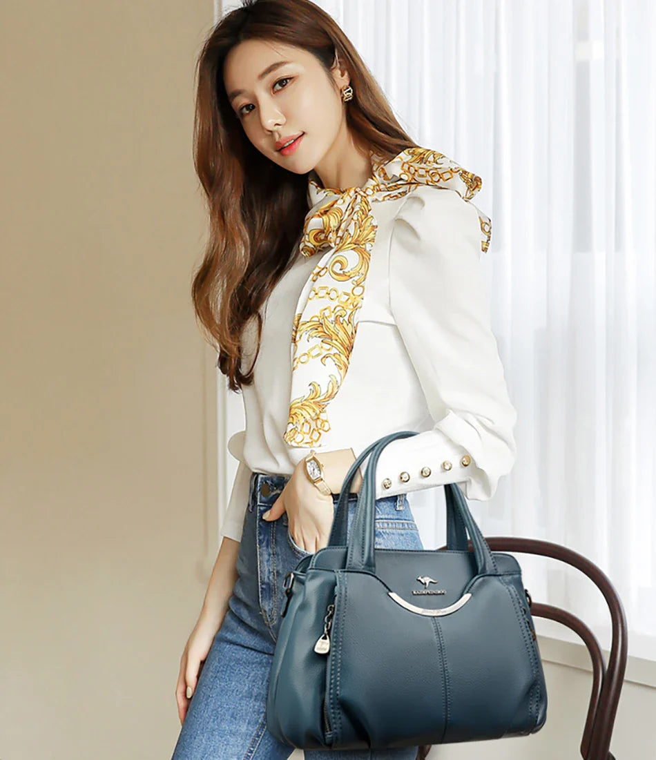 2024 New Multi Pocket Women's Handbag High Quality Soft Leather Female Shoulder Bag Luxury Designer Girl Tote Bolsas Sac A Main