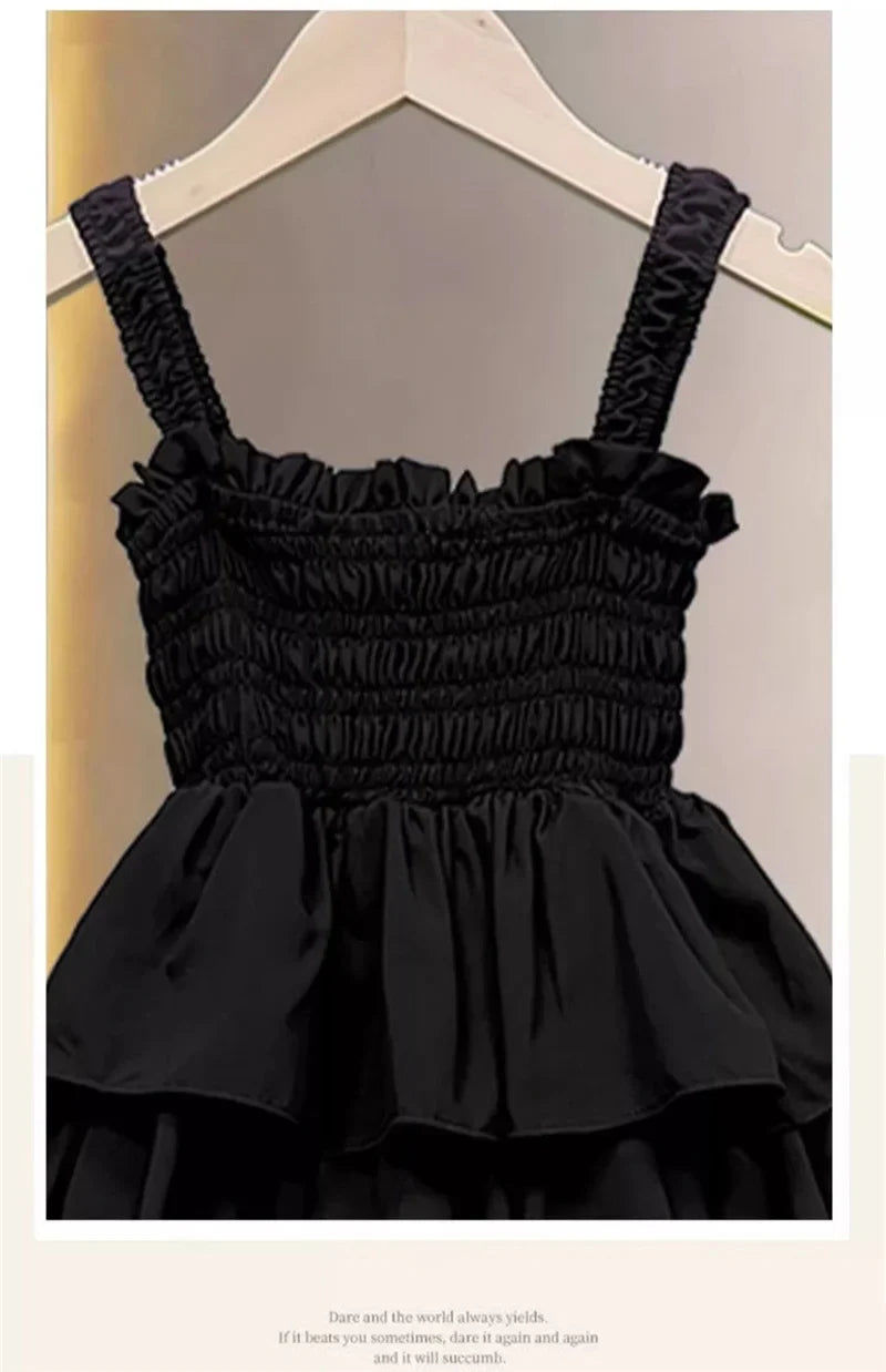 Girls Sling Dress Summer Children Layers Slip Long Gown Kids Birthday Party Vestidos Clothes Teen Casual Sleeveless Dress 4-12Y
