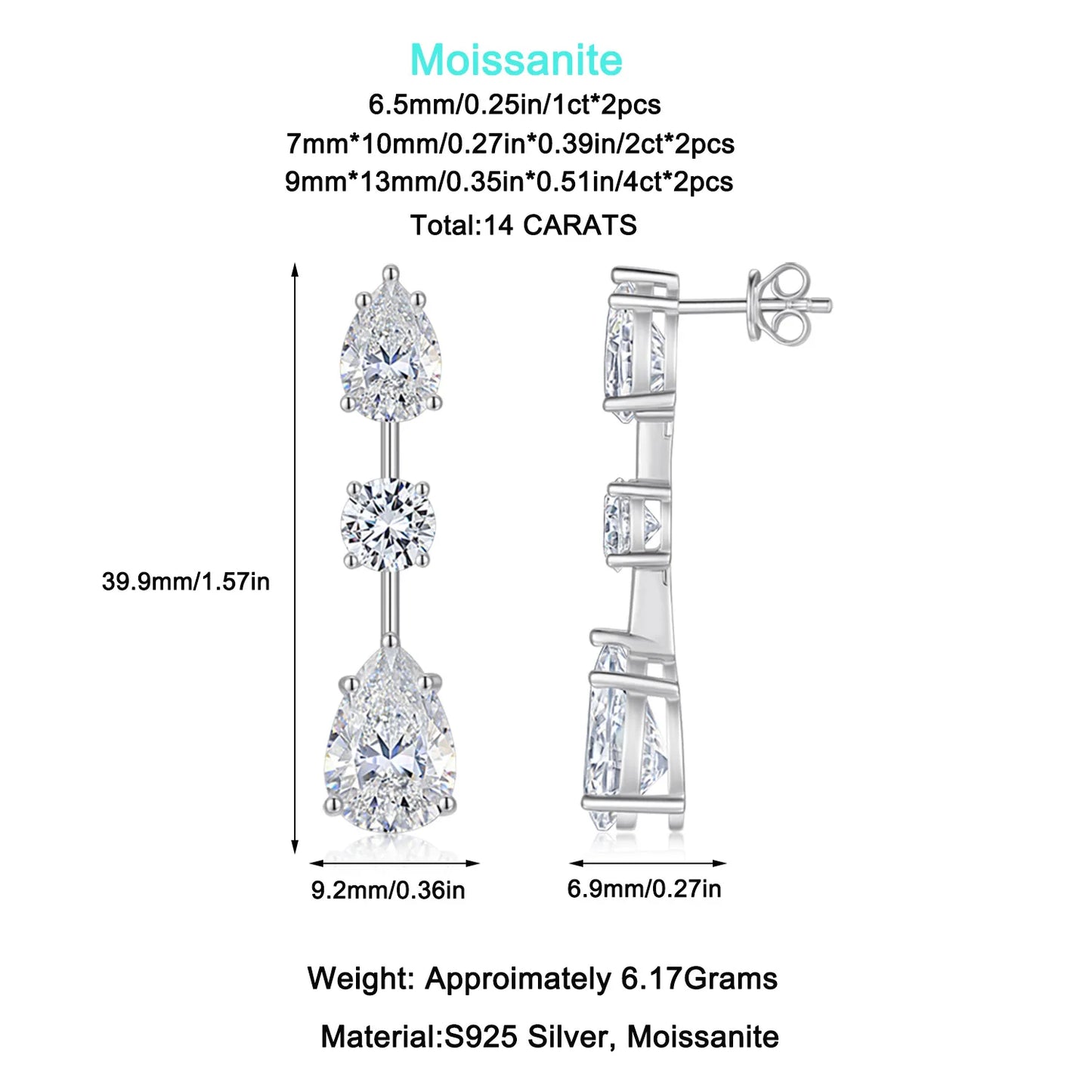 Full D Color Moissanite Drop Earrings 100% S925 Sterling Silver Fine Jewelry for Women Wedding Party