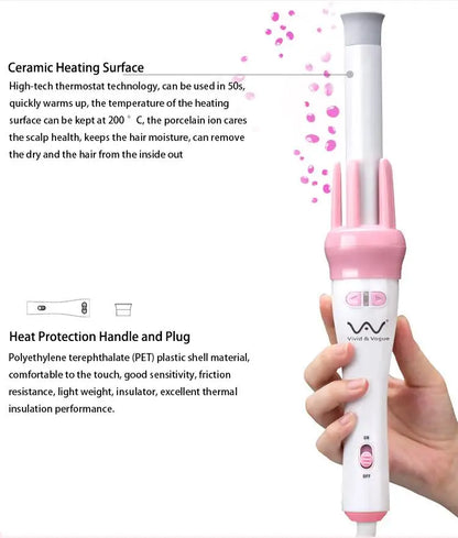 28mm magic curler set pink automatic curler lazy curler with free hair clip comb (VAV-022B authentic)