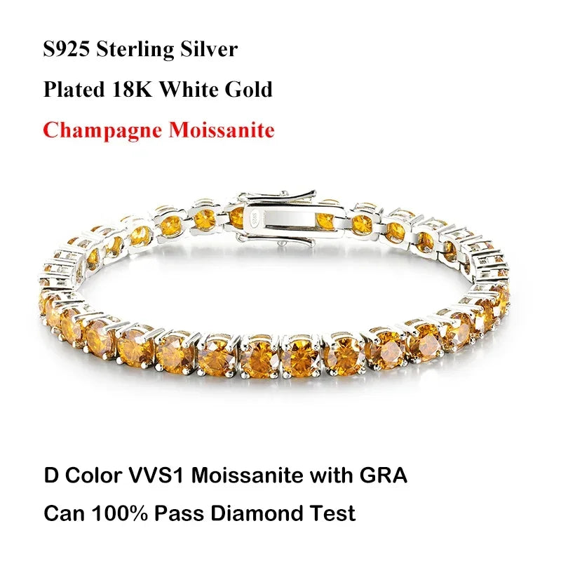 Luxury 3/4/5MM Full Blue Green Moissanite Tennis Bracelet for Men Women S925 Red Pass Diamond Test Bracelets Wholesale Gift