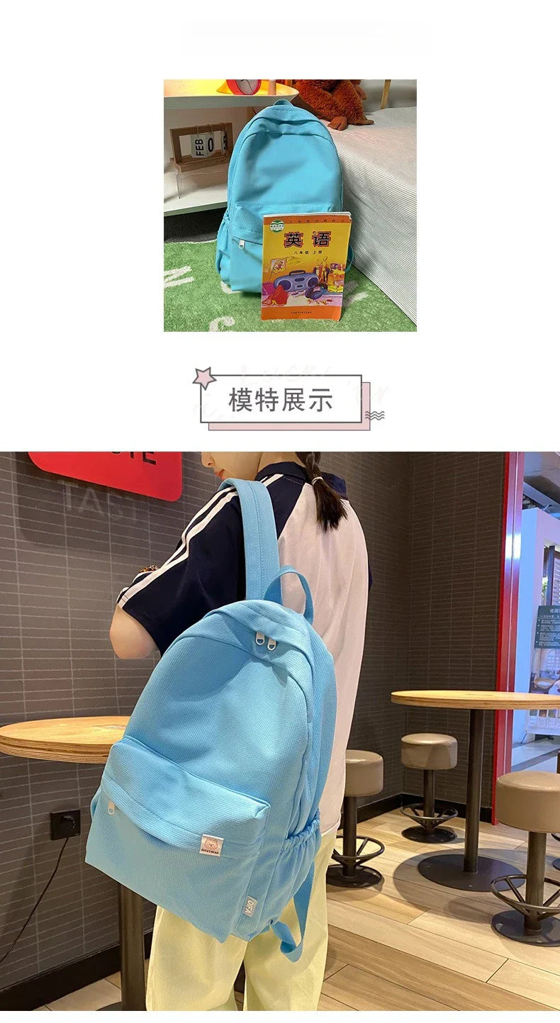 Sweet soft girl solid color large capacity student backpack new style for men and women college students simple trendy