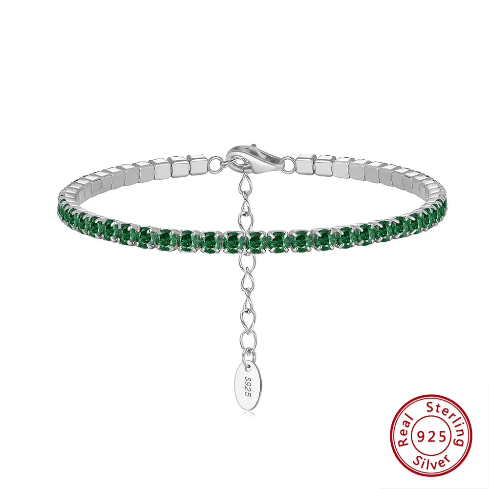 Fashion 3mm Bezel Setting Colorful 4A Cubic Zirconia Tennis 925 Sterling Silver Adjustable Bracelet for Women SB192