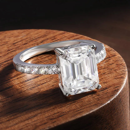 4ct Emerald Moissanite Ring s925 Sterling Sliver Luxury Lab Diamond White Gold Wedding Band Engagement Rings for Women