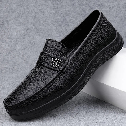 Sapatos Casuais Masculinos de Couro Genuíno Feitos à Mão Plataforma Slip-on Sapatos de Caminhada ao Ar Livre Calçados Mocassins Respiráveis Tênis