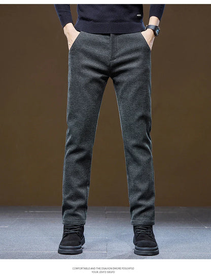 Men's Winter Velvet Casual Pants Thickened Warm Slim Fit Comfortable Solid Color Trousers Korean Fleece  Fashion Outdoor Jogging