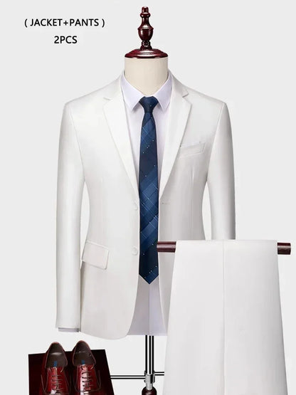 ( Jacket +Vest+ Pants ) Luxury Men's High-end Brand Solid Color Business Office Suit 3Pcs & 2Pcs Groom Wedding Party Suit Tuxedo