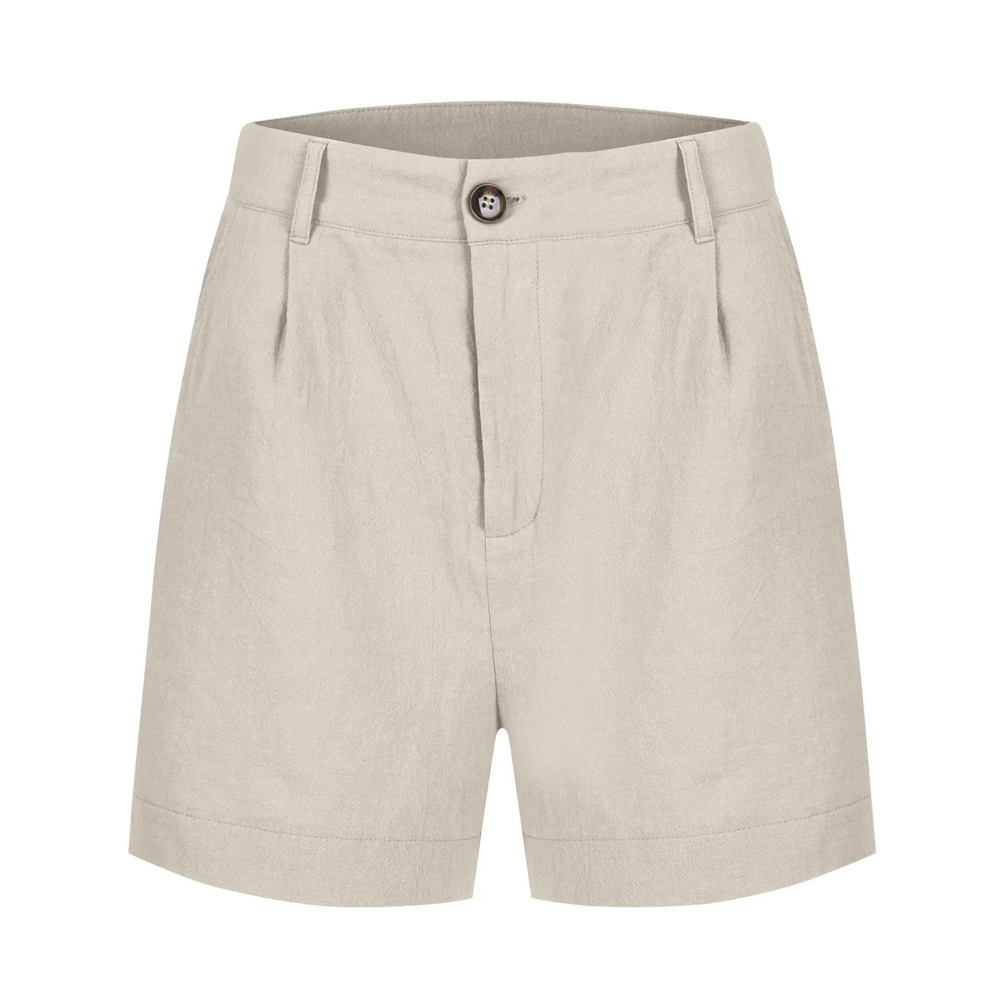 Cotton Linen Solid Shorts For Women Button High Waist Summer Loose Casual Pockets Shorts Female Pants Women Clothing