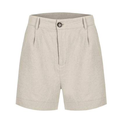 Cotton Linen Solid Shorts For Women Button High Waist Summer Loose Casual Pockets Shorts Female Pants Women Clothing