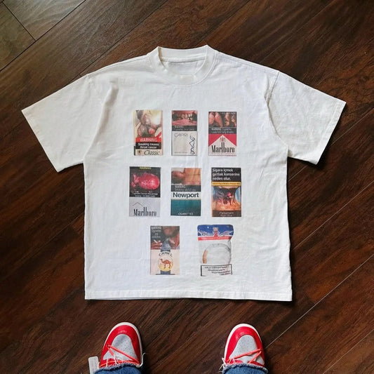The Smoking Kills Collection Printing Cotton Fabric T-Shirt Summer Street Style Short Sleeved T-Shirt Cool Design Retro Tee Tops