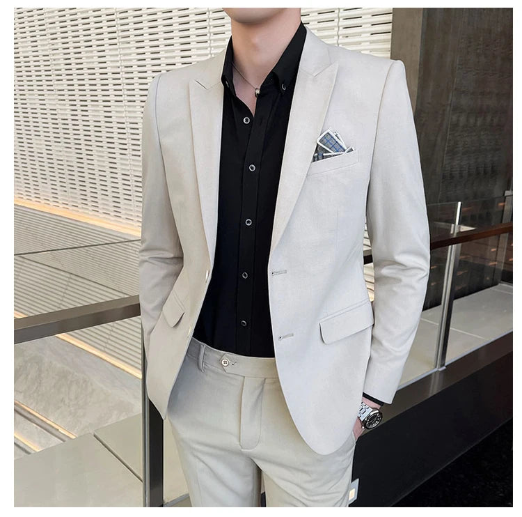 Conjunto de Terno Masculino de Negócios Slim Fit Três Peças 2025 de Alto Padrão Estilo Coreano para Casamento Noivo Festa Terno Colete Calças M-4XL
