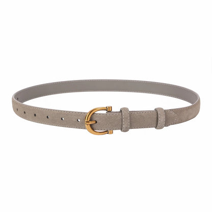 Fashion Women Belt Suede Genuine Leather Skinny Waistband Gold Buckle Wine Red Belts for Jeans Pants Casual
